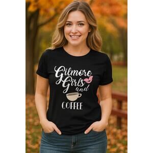Gilmore Girls and Coffee Black T-Shirt Women's Short Sleeve Crew Neck Top Tee, S